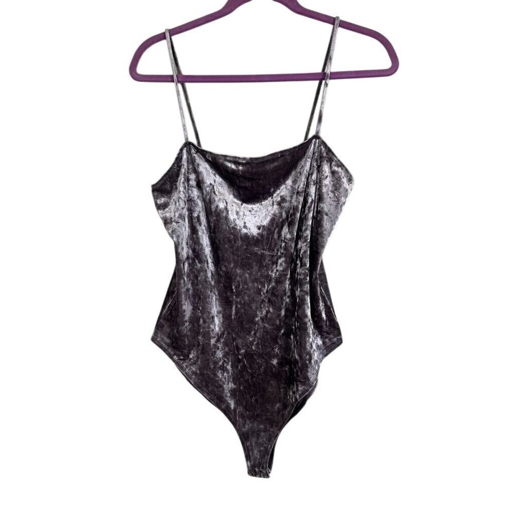 Forever 21 Bodysuit L Purple Tank High Cut Velvet Retro Y2K Boho Western Concert